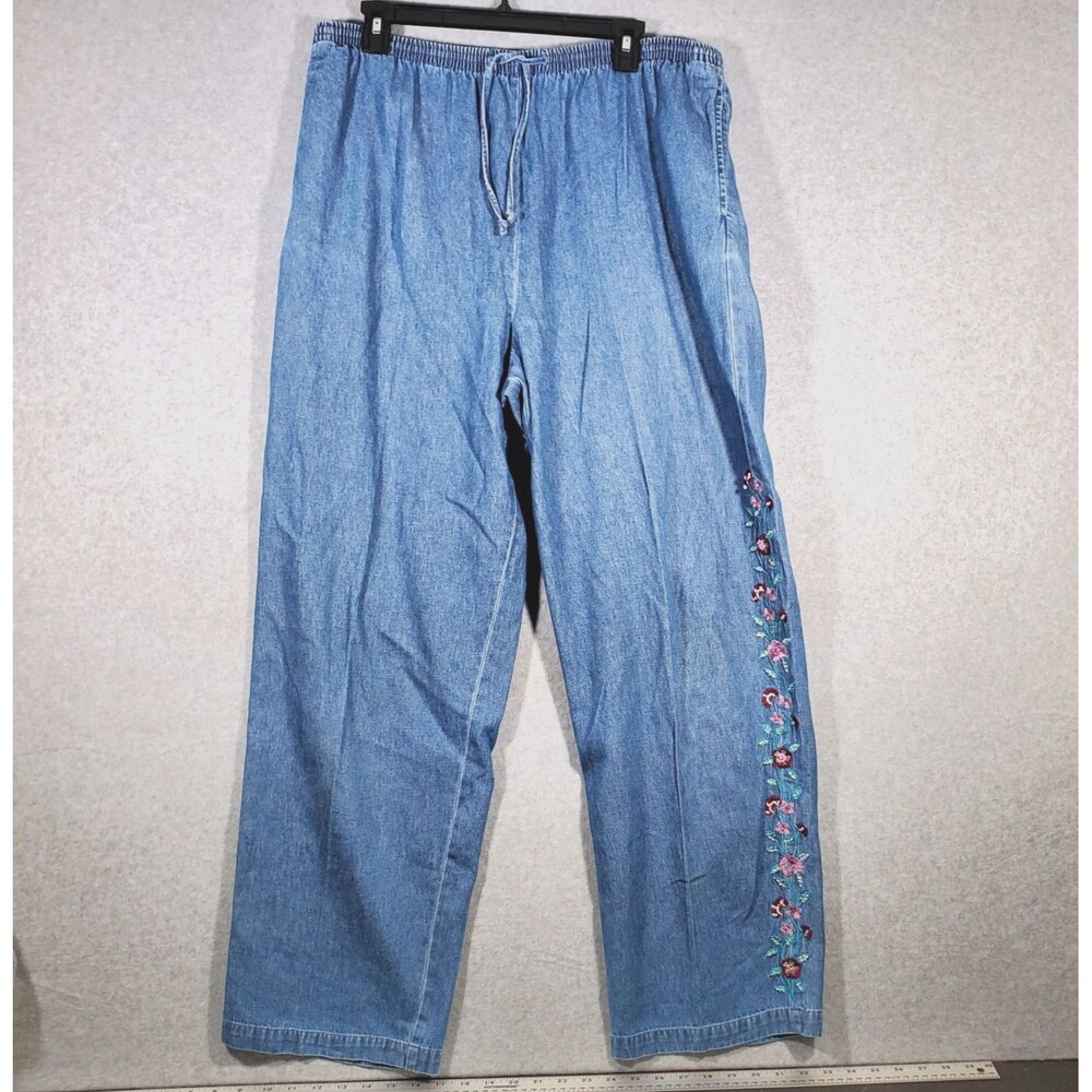 VTG 90s Y2K Cottagecore Blair Denim Pants Womens L Floral Embroidered Jeans